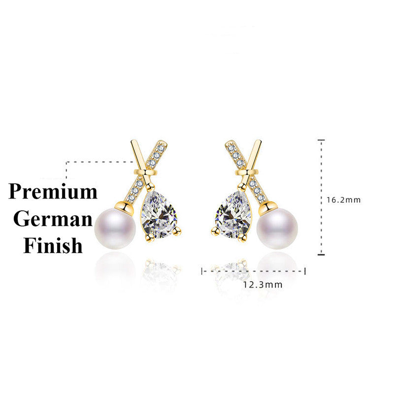 Jewels Galaxy Gold Plated American Diamond Studded Cross Shape Korean Stud Earrings