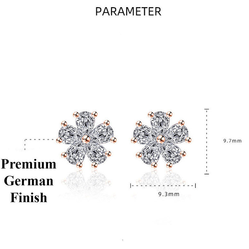 Jewels Galaxy Rose Gold Plated American Diamond Studded Floral Korean Stud Earrings