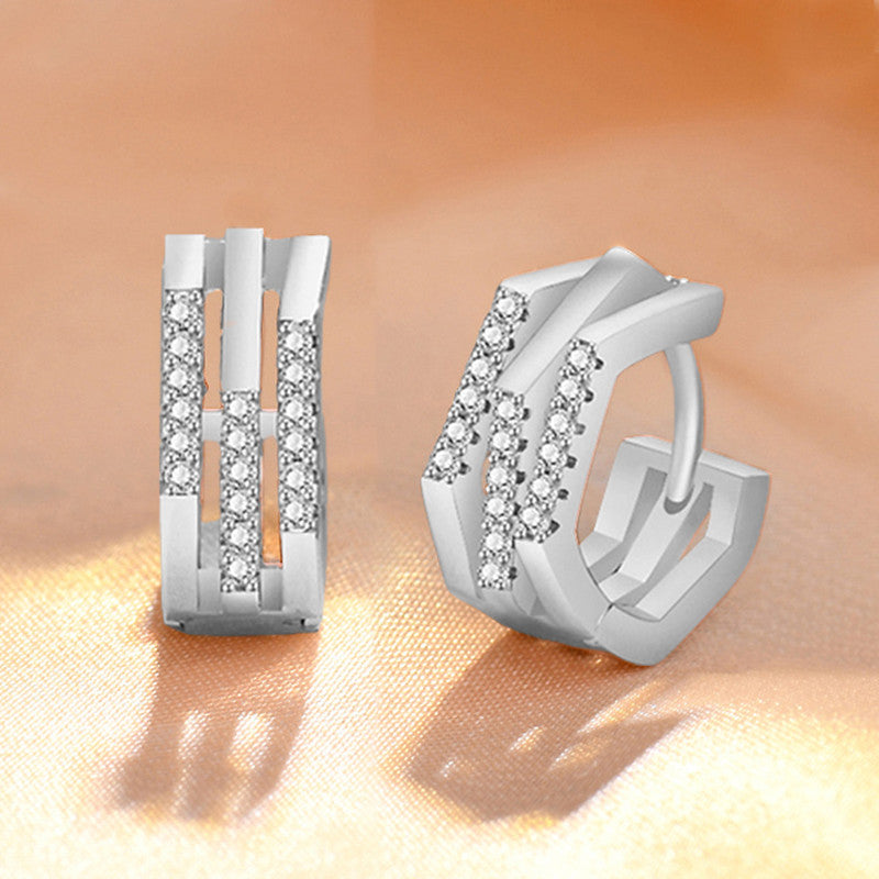 Jewels Galaxy Silver Plated American Diamond Studded Geometric Korean Hoop Earrings