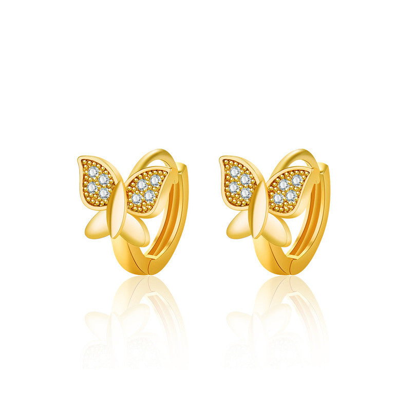 Jewels Galaxy Gold Plated American Diamond Studded Butterfly Shape Korean Hoop Earrings