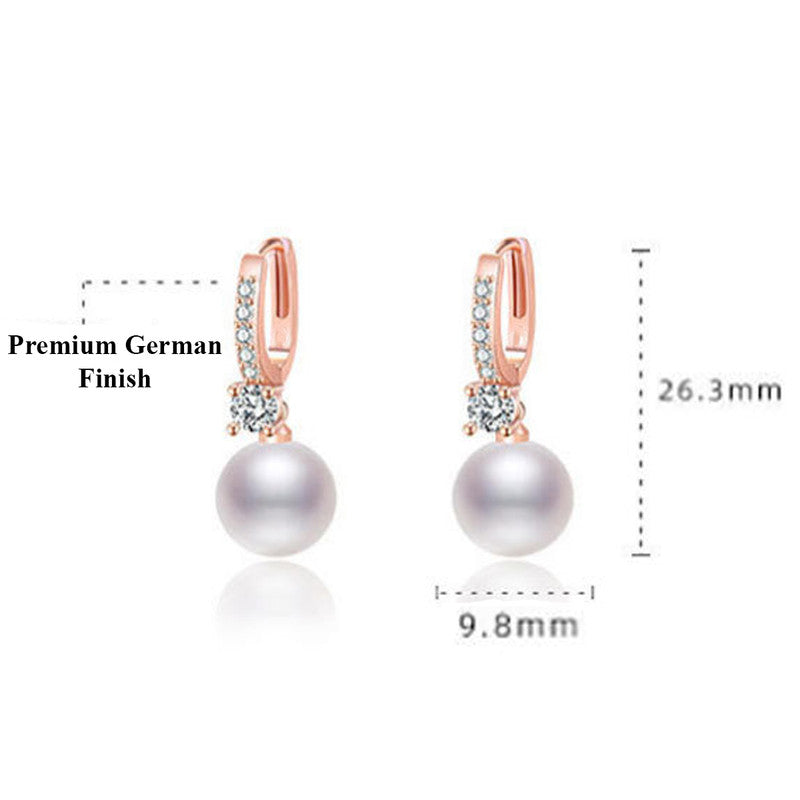 Jewels Galaxy Rose Gold Plated AD Studded Contemporary Pearl Korean Drop Earrings
