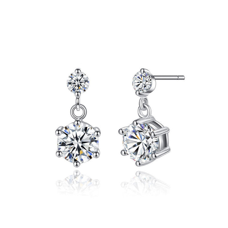 Jewels Galaxy Silver Plated American Diamond Studded Hexagon Shape Korean Drop Earrings