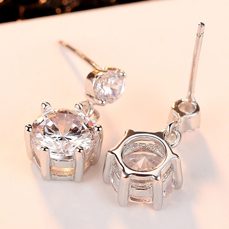Jewels Galaxy Silver Plated American Diamond Studded Hexagon Shape Korean Drop Earrings