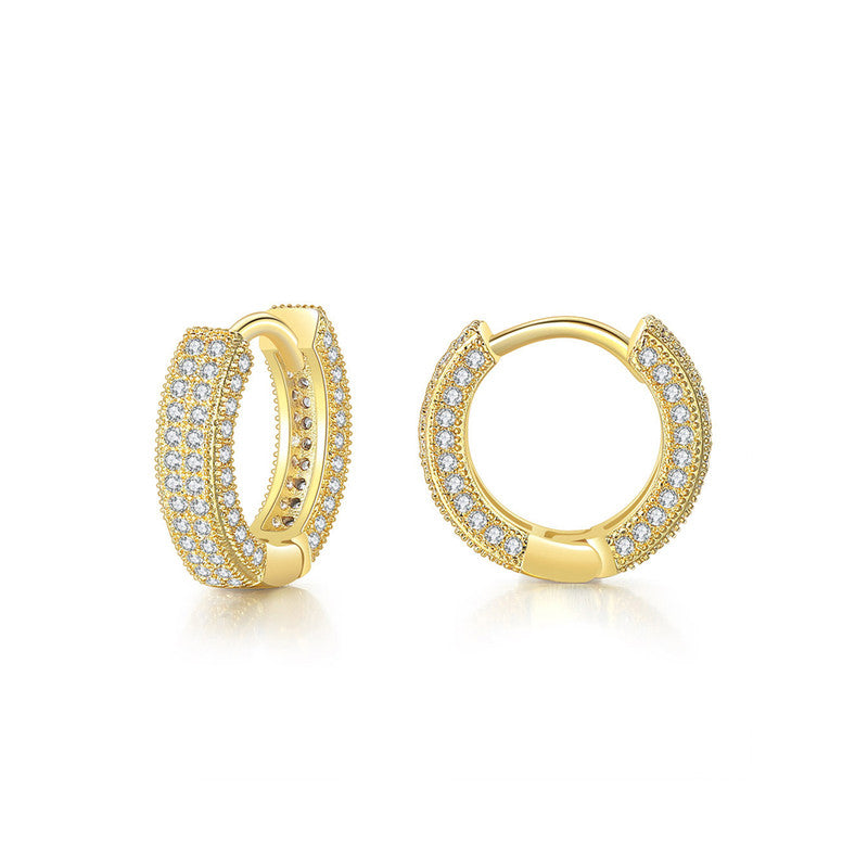 Jewels Galaxy Gold Plated Cubic Zirconia Studded Micro Inlay Hip Hop Hoop Earrings