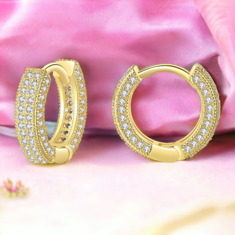 Jewels Galaxy Gold Plated Cubic Zirconia Studded Micro Inlay Hip Hop Hoop Earrings