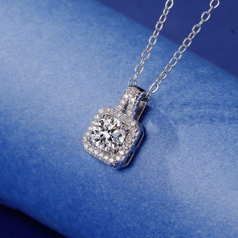 Jewels Galaxy Silver Plated Crystal Studded Square Shape Anti Tarnish Solitaire Pendant
