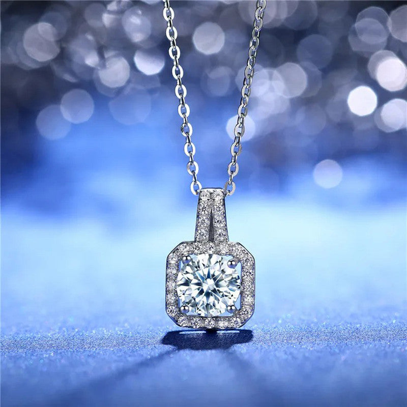 Jewels Galaxy Silver Plated Crystal Studded Square Shape Anti Tarnish Solitaire Pendant
