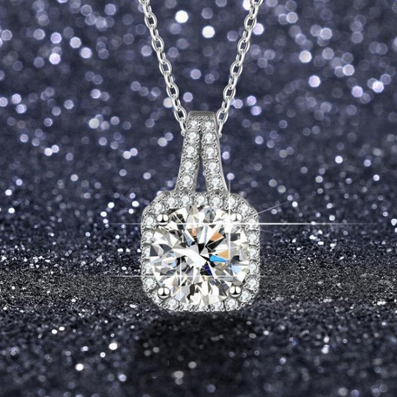 Jewels Galaxy Silver Plated Crystal Studded Square Shape Anti Tarnish Solitaire Pendant