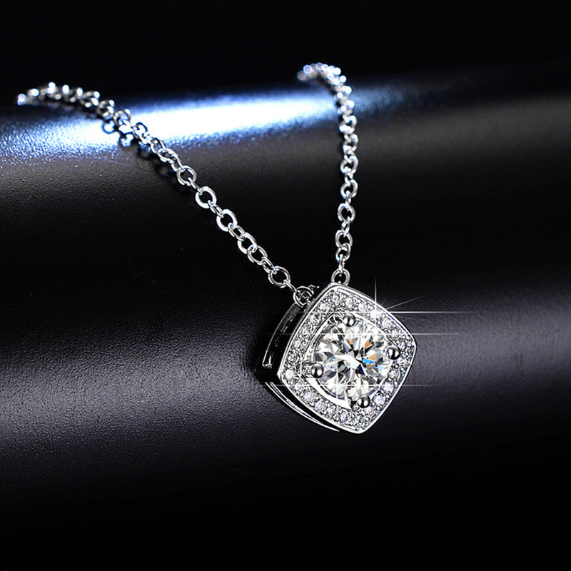 Jewels Galaxy Silver Plated Crystal Studded Square Shape Anti Tarnish Solitaire Pendant