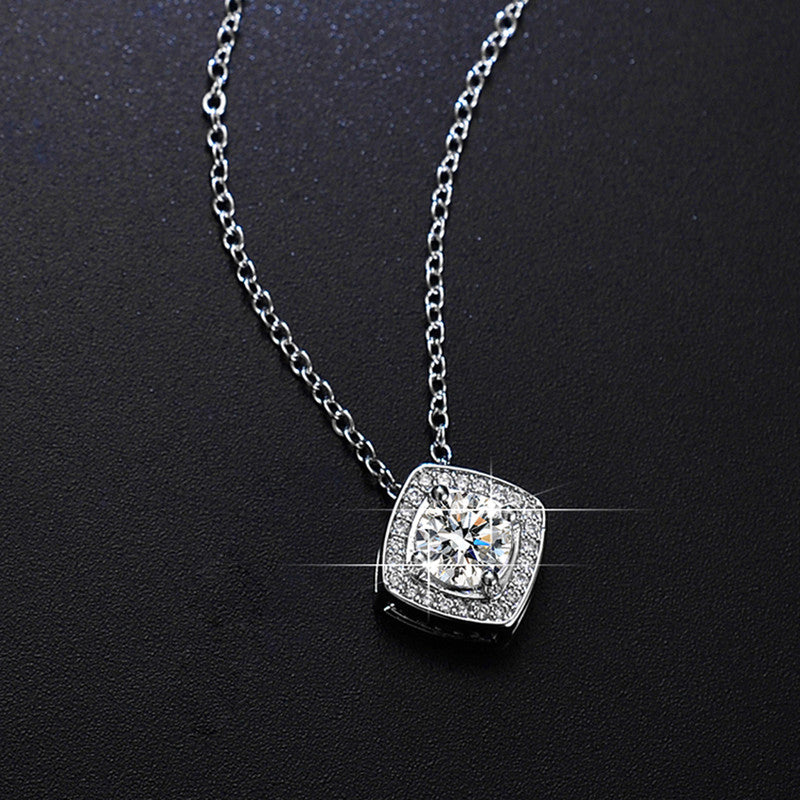 Jewels Galaxy Silver Plated Crystal Studded Square Shape Anti Tarnish Solitaire Pendant