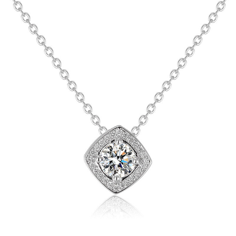 Jewels Galaxy Silver Plated Crystal Studded Square Shape Anti Tarnish Solitaire Pendant