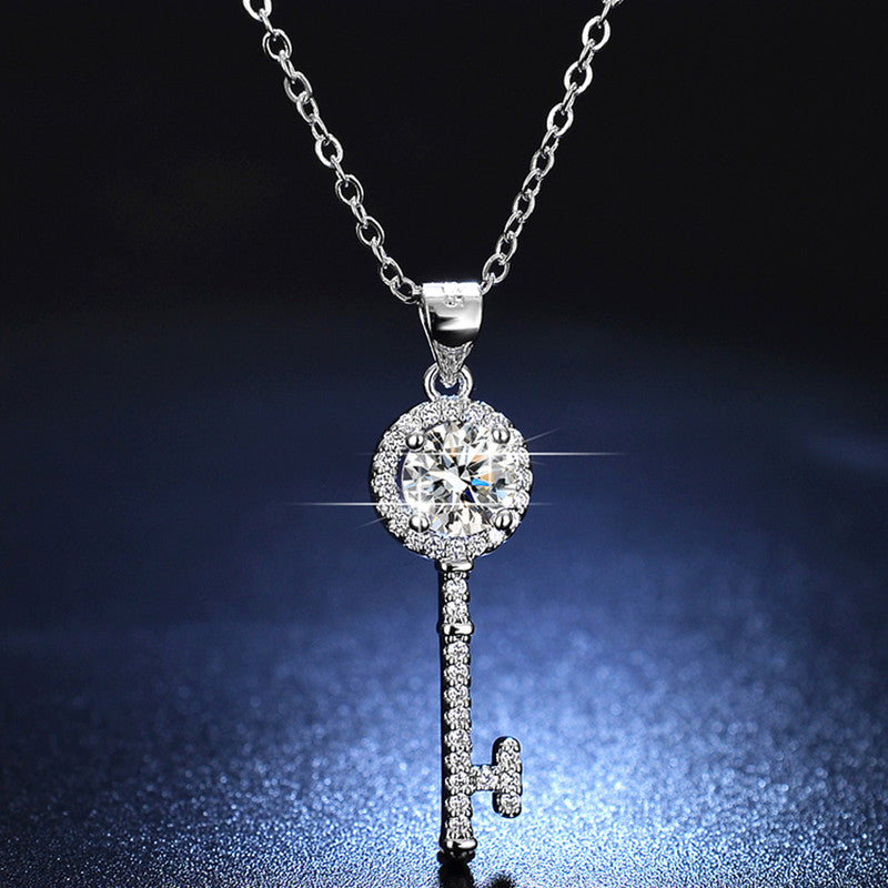 Jewels Galaxy Silver Plated Crystal Studded Key Themed Anti Tarnish Pendant