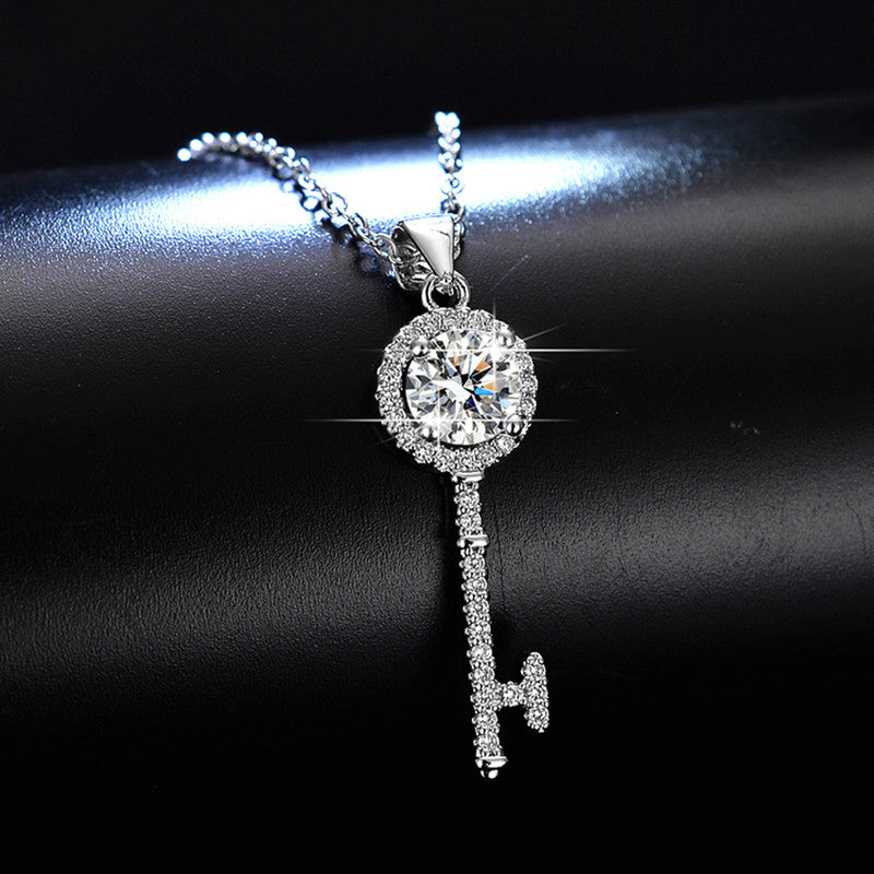 Jewels Galaxy Silver Plated Crystal Studded Key Themed Anti Tarnish Pendant