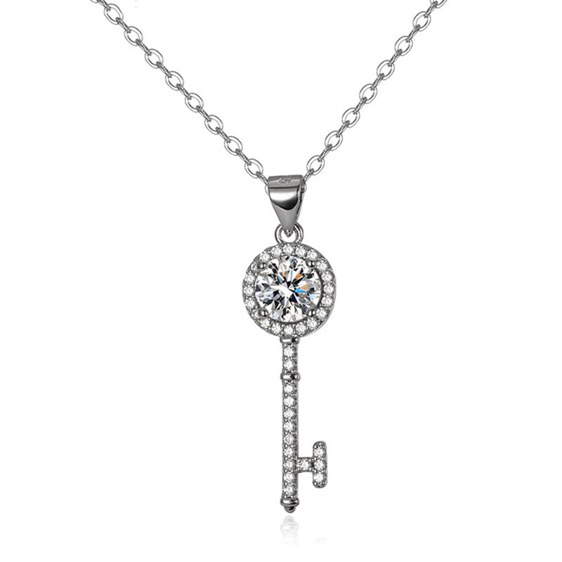 Jewels Galaxy Silver Plated Crystal Studded Key Themed Anti Tarnish Pendant