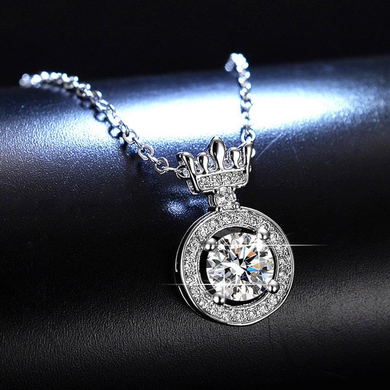 Jewels Galaxy Silver Plated Crystal Studded Crown inspired Anti Tarnish Solitaire Pendant