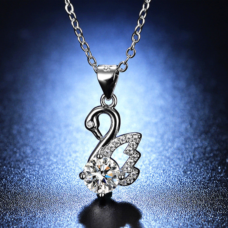 Jewels Galaxy Silver Plated Crystal Studded Swan inspired Anti Tarnish Pendant