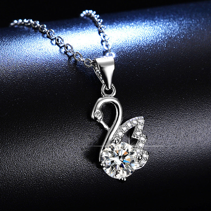 Jewels Galaxy Silver Plated Crystal Studded Swan inspired Anti Tarnish Pendant