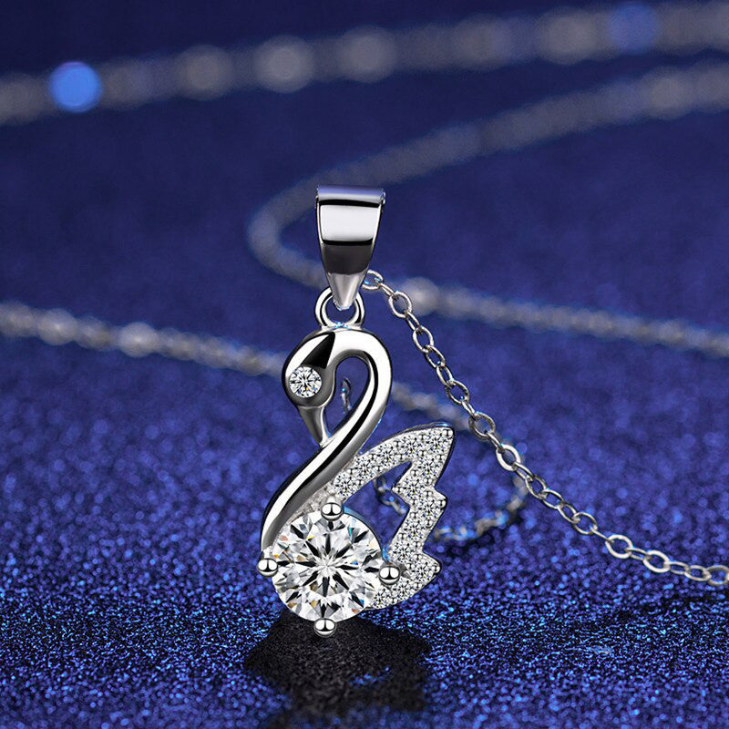 Jewels Galaxy Silver Plated Crystal Studded Swan inspired Anti Tarnish Pendant