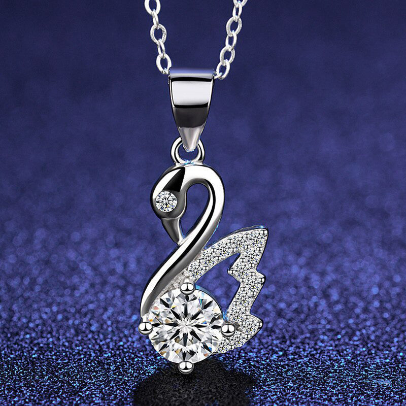 Jewels Galaxy Silver Plated Crystal Studded Swan inspired Anti Tarnish Pendant