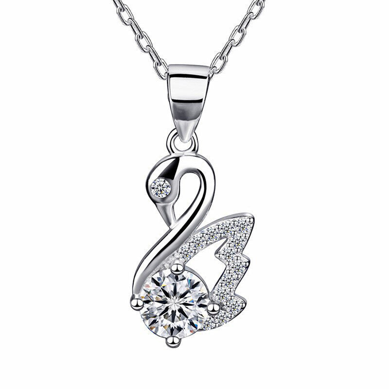 Jewels Galaxy Silver Plated Crystal Studded Swan inspired Anti Tarnish Pendant