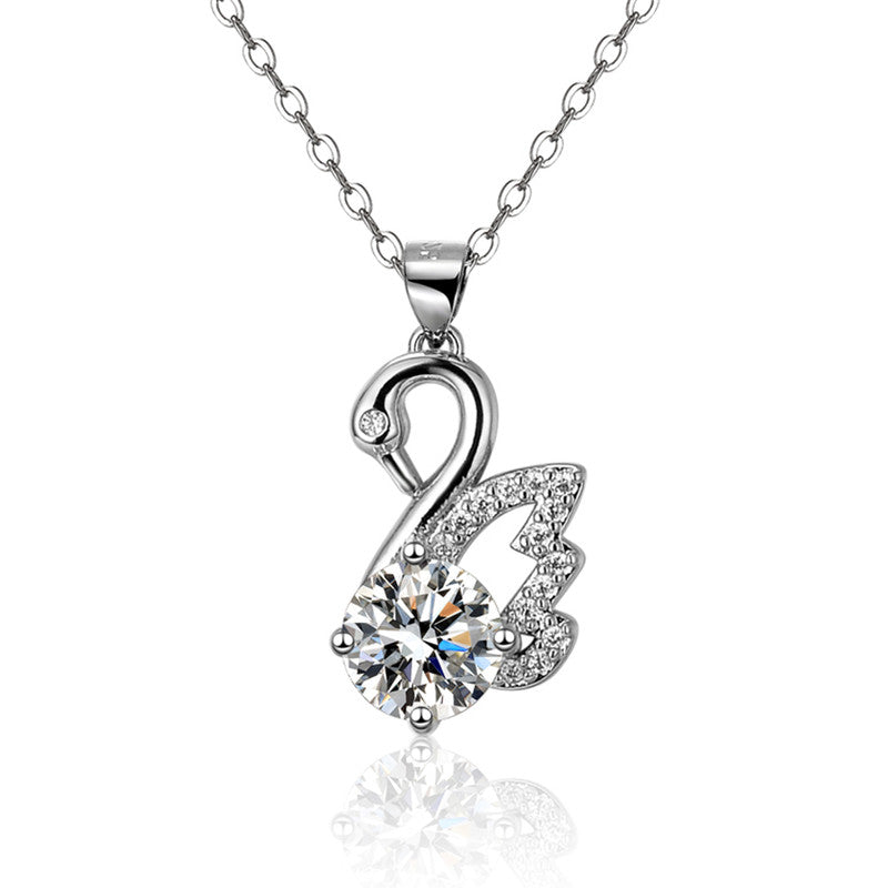 Jewels Galaxy Silver Plated Crystal Studded Swan inspired Anti Tarnish Pendant