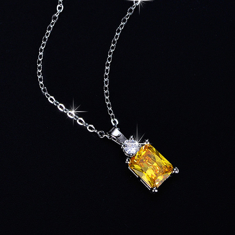 Jewels Galaxy Silver Plated Crystal Studded Geometrical Yellow Stone Anti Tarnish Solitaire Pendant