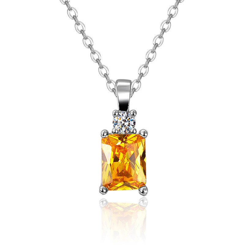 Jewels Galaxy Silver Plated Crystal Studded Geometrical Yellow Stone Anti Tarnish Solitaire Pendant