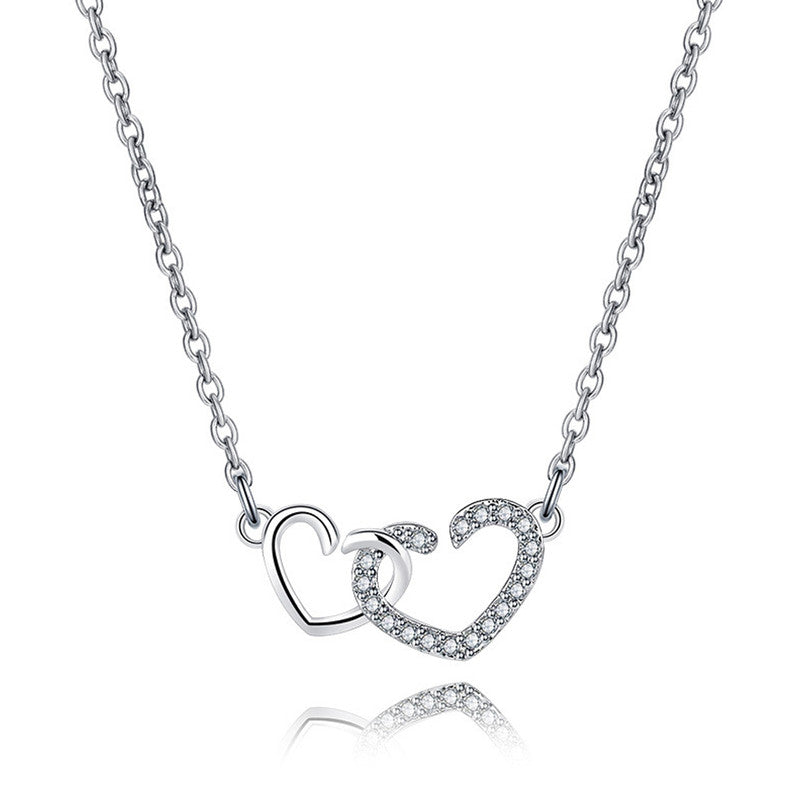Jewels Galaxy Silver Plated American Diamond Studded Dual Heart Contemporary Korean Pendant