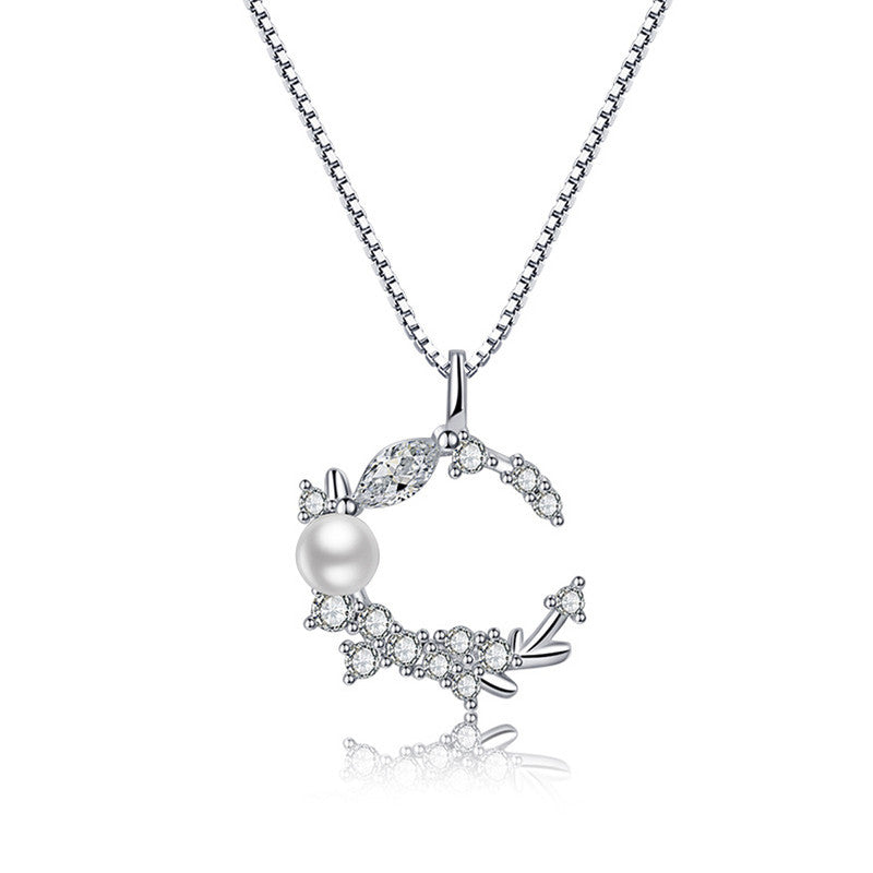 Jewels Galaxy Silver Plated American Diamond Studded Moon Shape Contemporary Korean Pendant