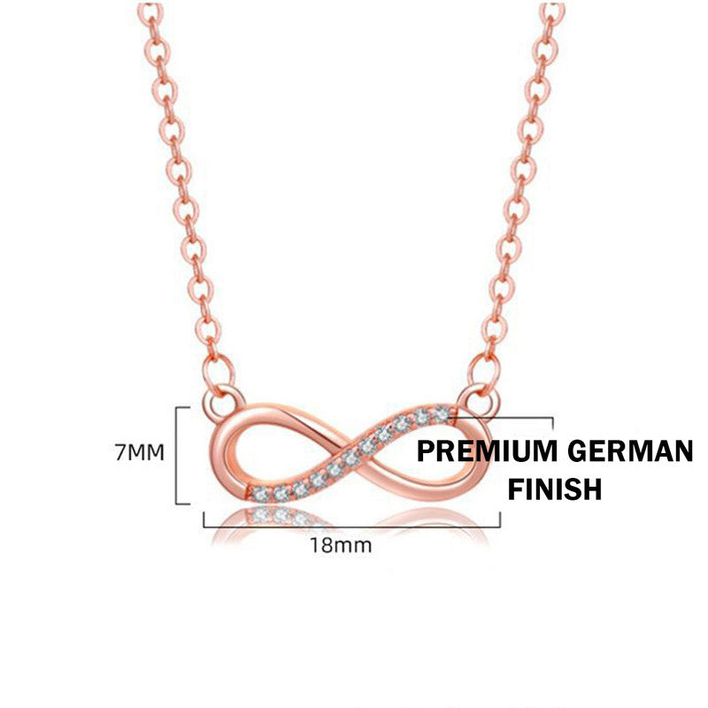 Jewels Galaxy Rose Gold Plated American Diamond Studded Infinity Shape Korean Pendant