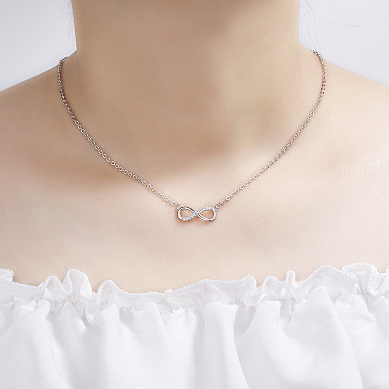 Jewels Galaxy Silver Plated American Diamond Studded Infinity Shape Korean Pendant