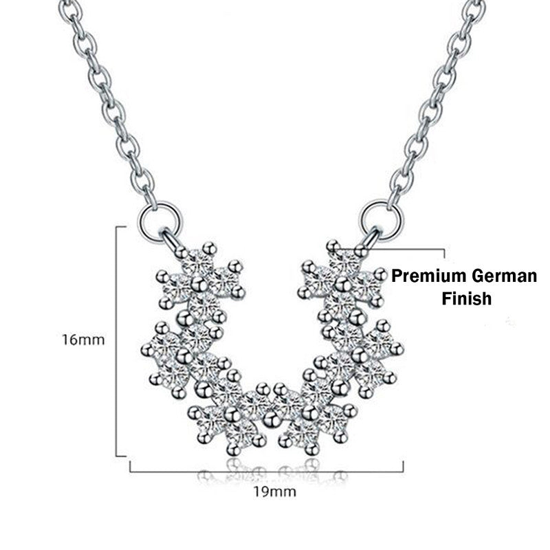 Jewels Galaxy Silver Plated American Diamond Studded Half Hoop Floral Pendant