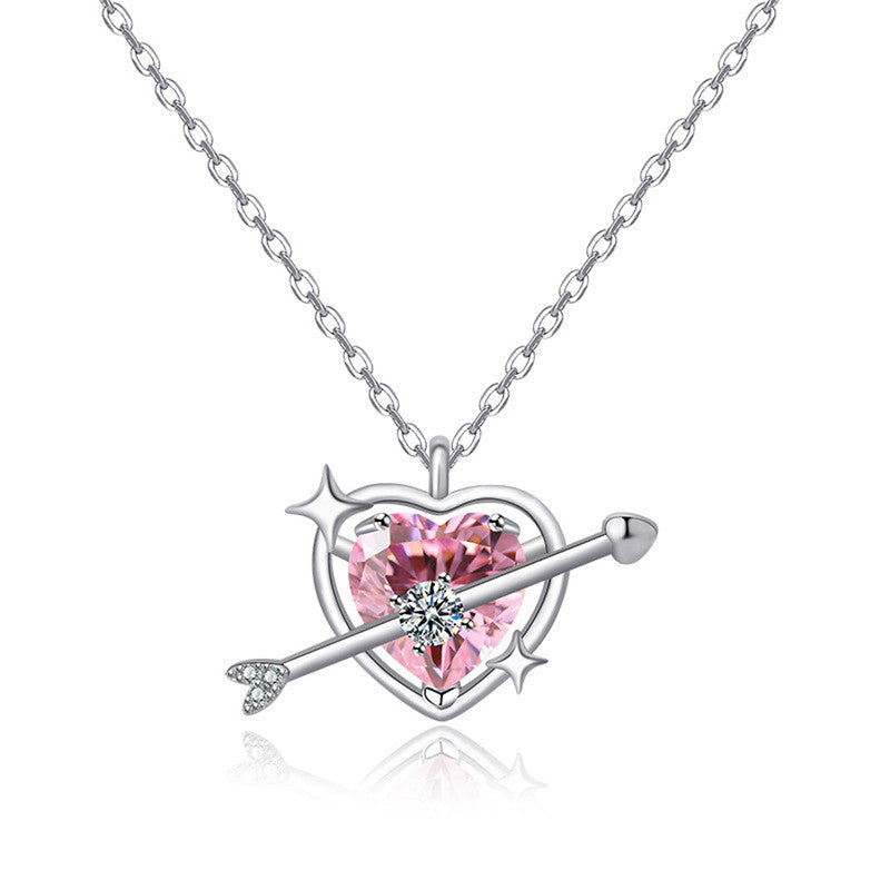 Jewels Galaxy Silver Plated American Diamond Studded Pink Heart Themed Pendant