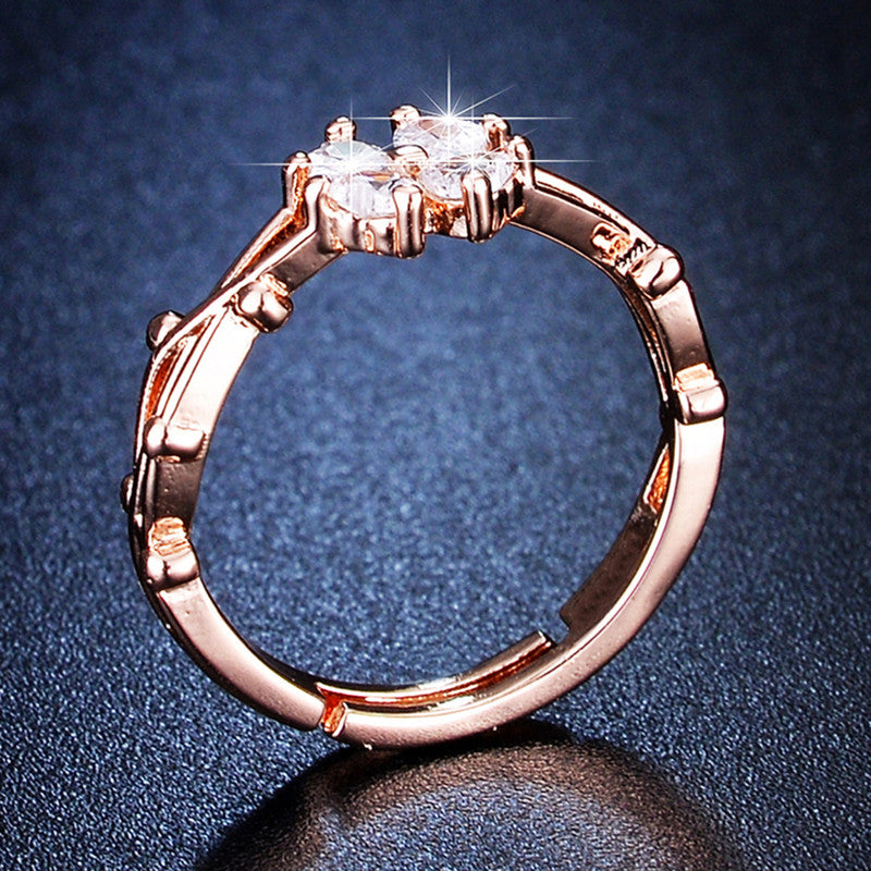Jewels Galaxy Rose Gold Plated AD Studded Floral Contemporary Adjustable Finger Ring