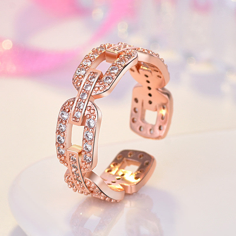 Jewels Galaxy Rose Gold Plated American Diamond Studded Contemporary Korean Finger Ring