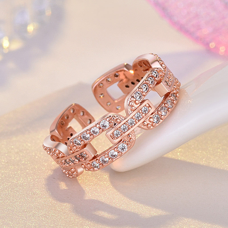 Jewels Galaxy Rose Gold Plated American Diamond Studded Contemporary Korean Finger Ring