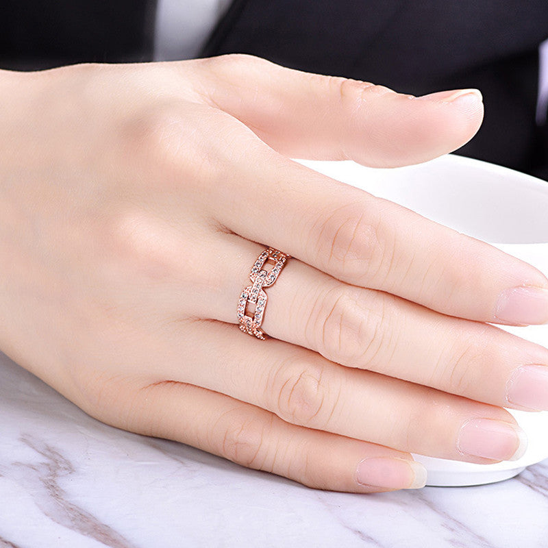 Jewels Galaxy Rose Gold Plated American Diamond Studded Contemporary Korean Finger Ring