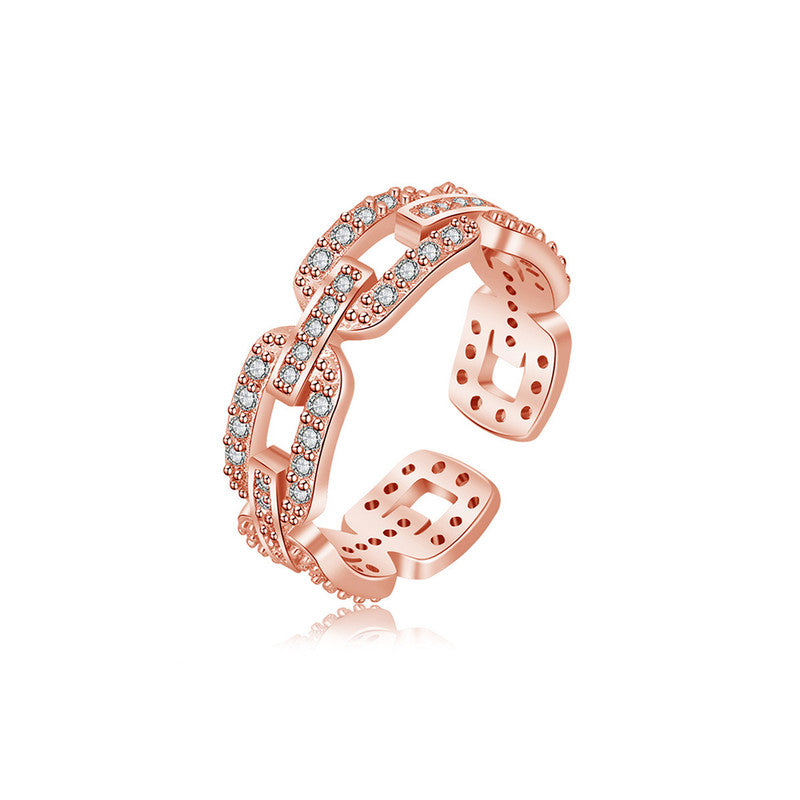 Jewels Galaxy Rose Gold Plated American Diamond Studded Contemporary Korean Finger Ring