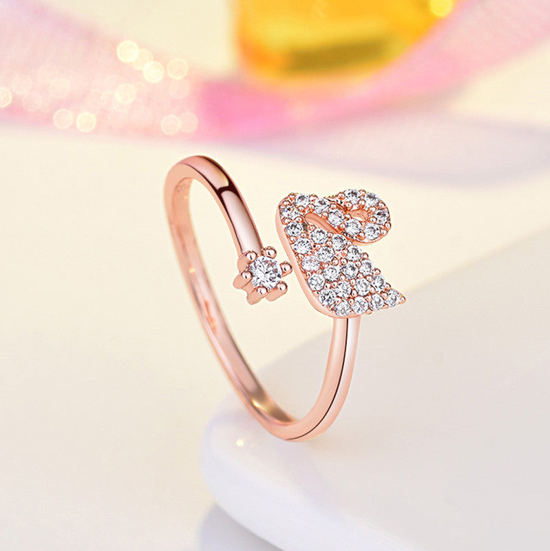 Jewels Galaxy Rose Gold Plated AD Studded Swan Shape Contemporary Korean Finger Ring