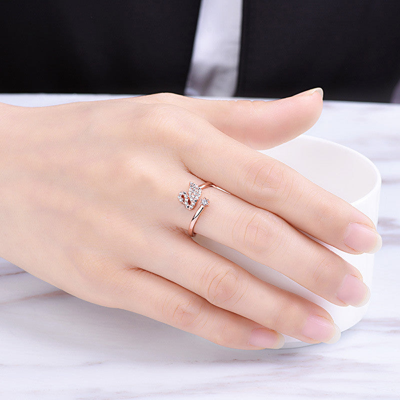 Jewels Galaxy Rose Gold Plated AD Studded Swan Shape Contemporary Korean Finger Ring