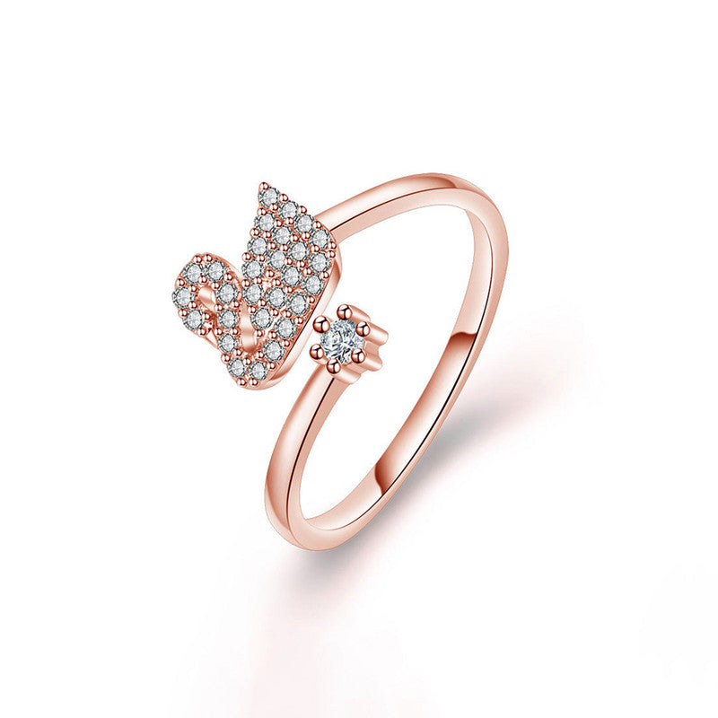 Jewels Galaxy Rose Gold Plated AD Studded Swan Shape Contemporary Korean Finger Ring
