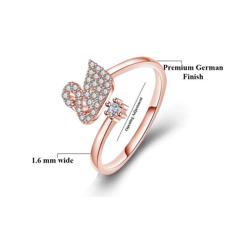 Jewels Galaxy Rose Gold Plated AD Studded Swan Shape Contemporary Korean Finger Ring