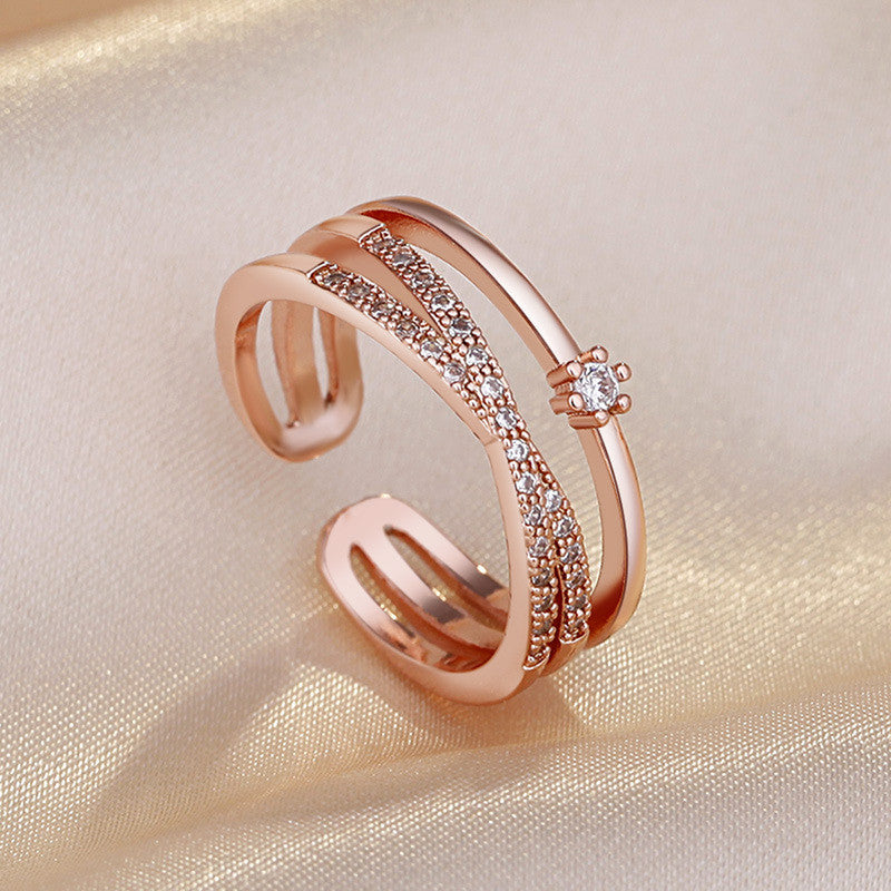 Jewels Galaxy Rose Gold Plated American Diamond Studded Contemporary Korean Finger Ring