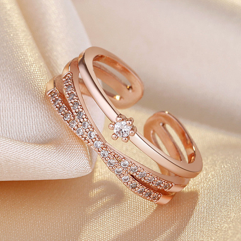 Jewels Galaxy Rose Gold Plated American Diamond Studded Contemporary Korean Finger Ring