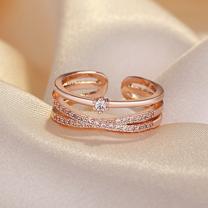 Jewels Galaxy Rose Gold Plated American Diamond Studded Contemporary Korean Finger Ring