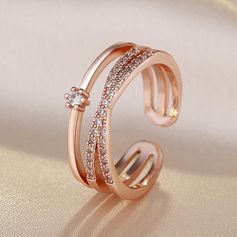 Jewels Galaxy Rose Gold Plated American Diamond Studded Contemporary Korean Finger Ring