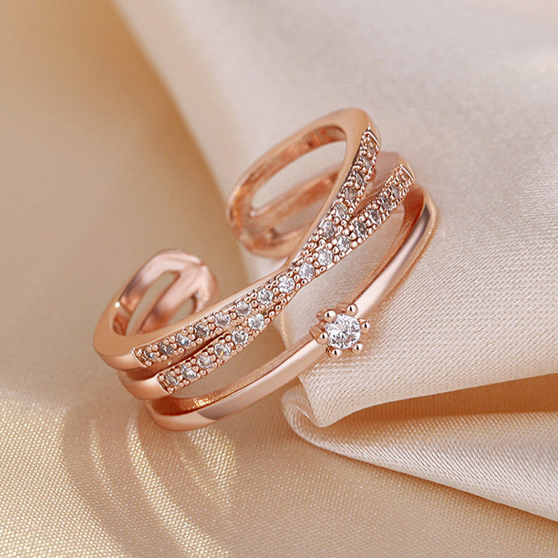 Jewels Galaxy Rose Gold Plated American Diamond Studded Contemporary Korean Finger Ring