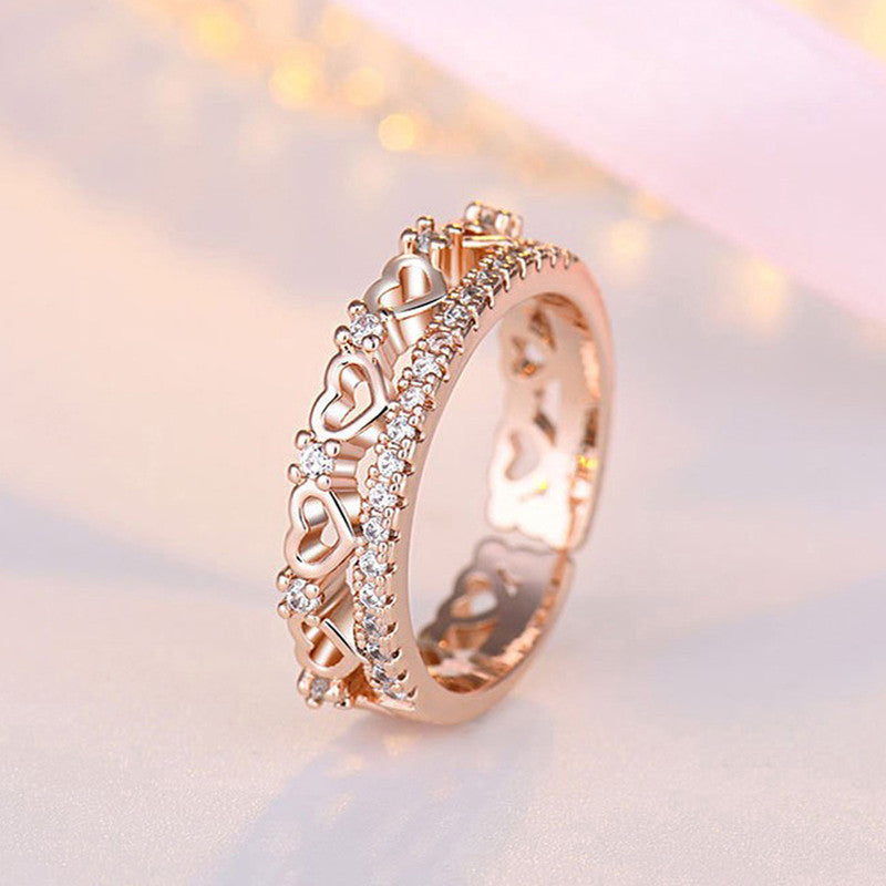 Jewels Galaxy Rose Gold Plated AD Studded Hearts inspired Contemporary Finger Ring