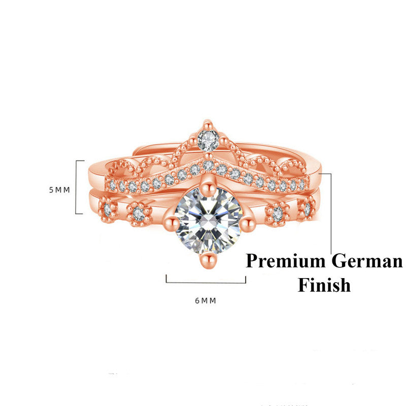 Jewels Galaxy Rose Gold Plated AD Studded Crown Shape Contemporary Korean Finger Ring