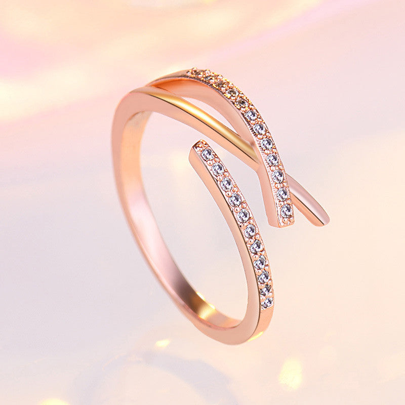 Jewels Galaxy Rose Gold Plated American Diamond Studded Contemporary Korean Finger Ring